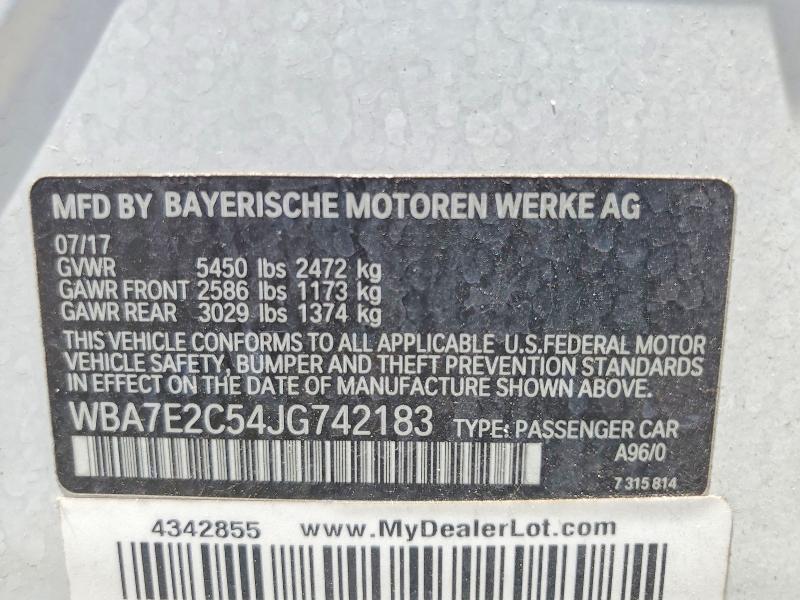 2018 Bmw 740 მანქანა იყიდება აუქციონზე, vin: WBA7E2C54JG742183, აუქციონის ნომერი: 61148286