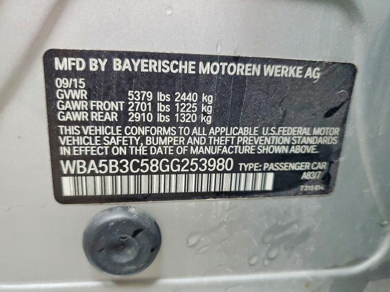 63203266 :رقم المزاد ، WBA5B3C58GG253980 vin ، 2016 Bmw 535 مزاد بيع