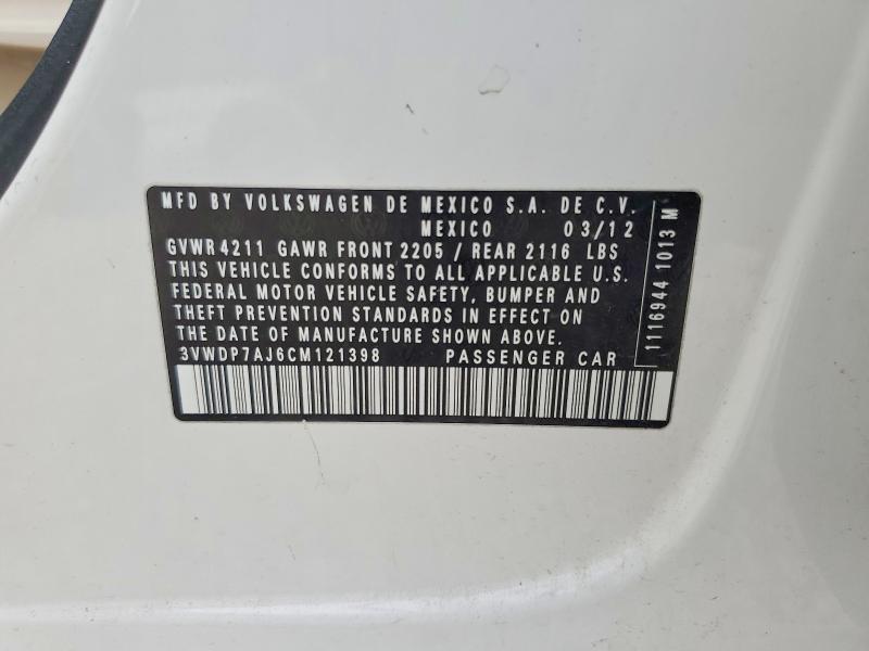 Aukcja sprzedaży 2012 Volkswagen Jetta, vin: 3VWDP7AJ6CM121398, numer aukcji: 62834256