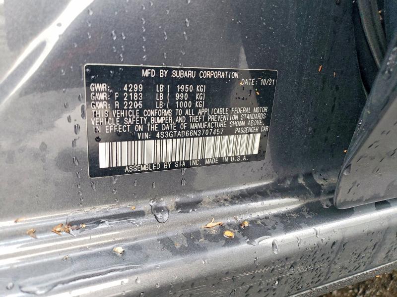 Aukcja sprzedaży 2022 Subaru Impreza, vin: 4S3GTAD66N3707457, numer aukcji: 62443156