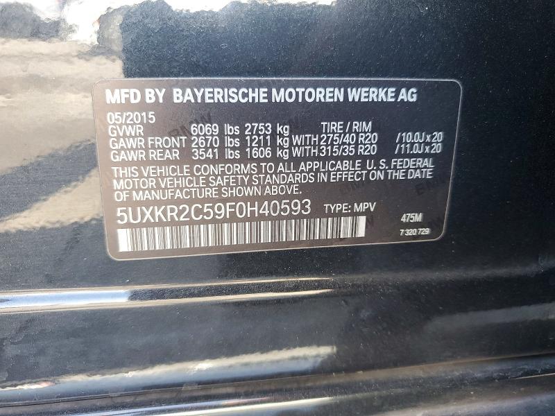 62706616 :رقم المزاد ، 5UXKR2C59F0H40593 vin ، 2015 Bmw X5 مزاد بيع