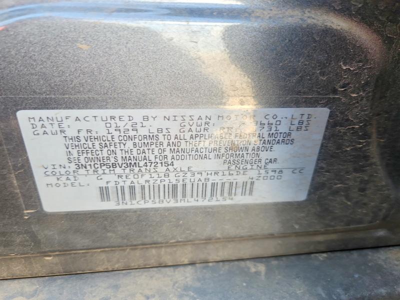 2021 Nissan Kicks მანქანა იყიდება აუქციონზე, vin: 3N1CP5BV3ML472154, აუქციონის ნომერი: 61528056