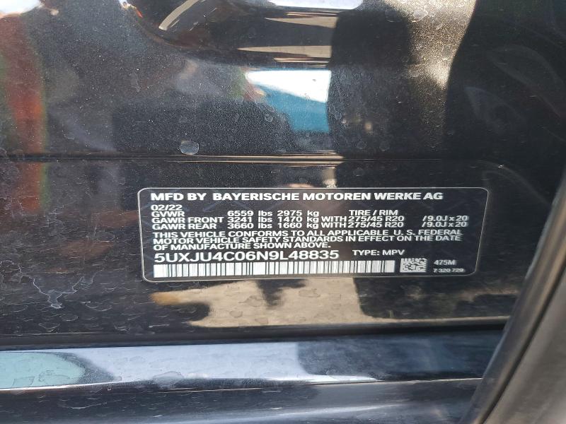63180146 :رقم المزاد ، 5UXJU4C06N9L48835 vin ، 2022 Bmw X5 مزاد بيع
