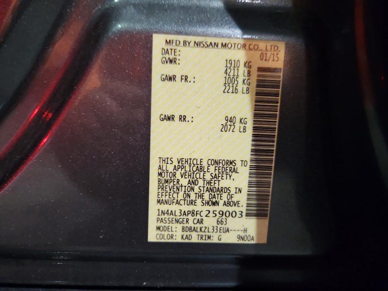 Aukcja sprzedaży 2015 Nissan Altima, vin: 1N4AL3AP8FC259003, numer aukcji: 61300216