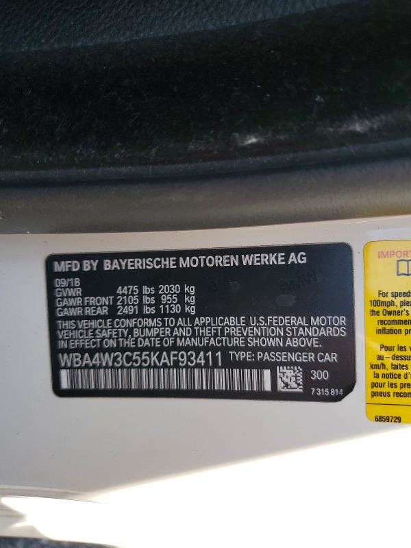 Продаж на аукціоні авто 2019 Bmw 430i, vin: WBA4W3C55KAF93411, номер лоту: 62906046