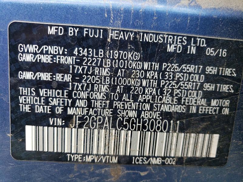 Продажа на аукционе авто 2016 Subaru Crosstrek, vin: JF2GPALC5GH308011, номер лота: 62759776