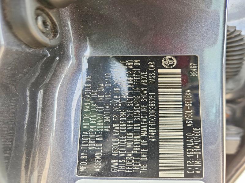 2013 Toyota Camry მანქანა იყიდება აუქციონზე, vin: 4T4BF1FK0DR286051, აუქციონის ნომერი: 60325276