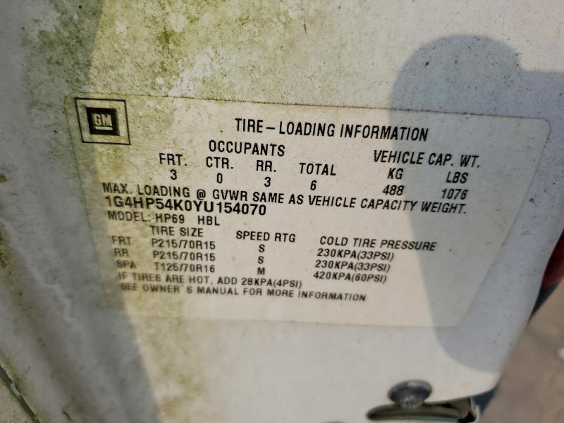 Aukcja sprzedaży 2000 Buick Lesabre, vin: 1G4HP54K0YU154070, numer aukcji: 62219536