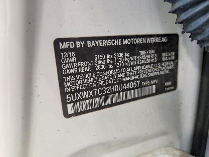 62883076 :رقم المزاد ، 5UXWX7C32H0U44057 vin ، 2017 Bmw X3 مزاد بيع