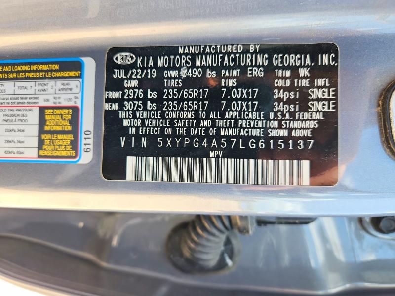 Продаж на аукціоні авто 2020 Kia Sorento, vin: 5XYPG4A57LG615137, номер лоту: 62931166