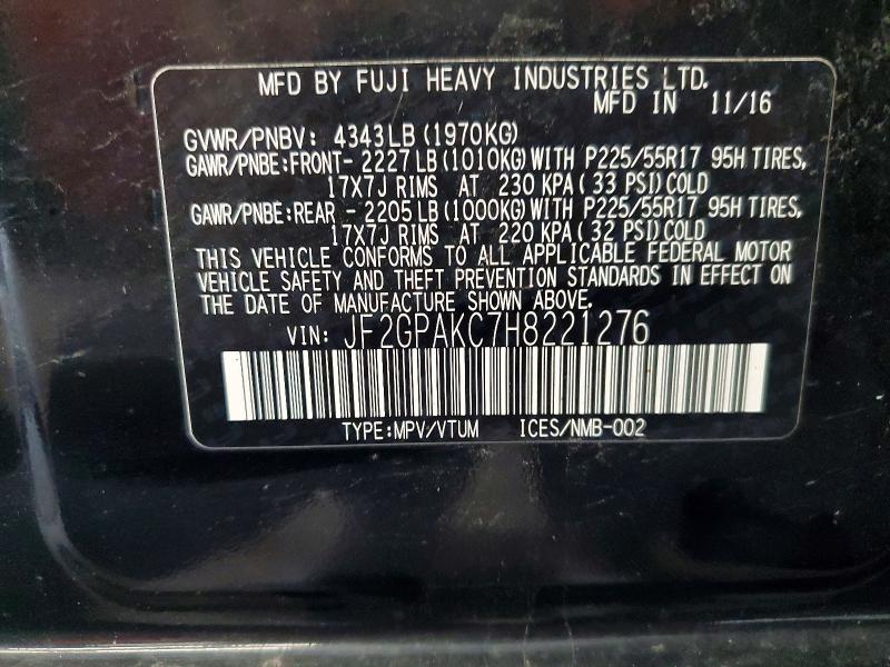 Aukcja sprzedaży 2017 Subaru Crosstrek, vin: JF2GPAKC7H8221276, numer aukcji: 60367646