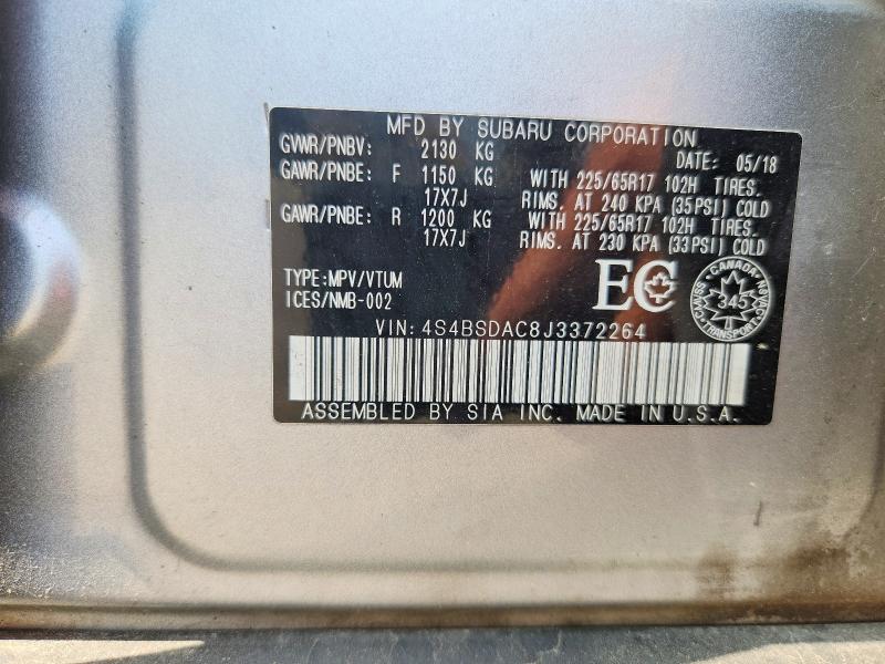 Продажа на аукционе авто 2018 Subaru Outback, vin: 4S4BSDAC8J3372264, номер лота: 61633766