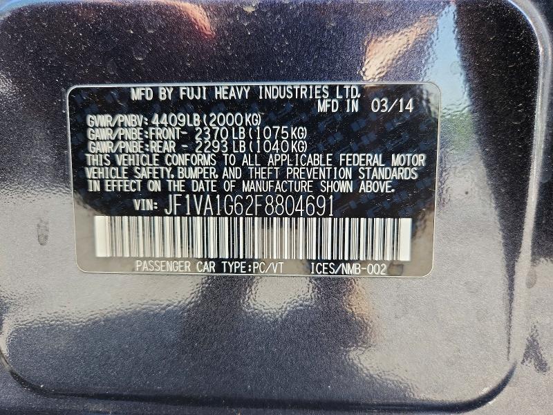 59846136 :رقم المزاد ، JF1VA1G62F8804691 vin ، 2015 Subaru Wrx مزاد بيع