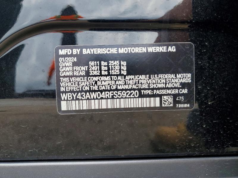 62406436 :رقم المزاد ، WBY43AW04RFS59220 vin ، 2024 Bmw I4 مزاد بيع