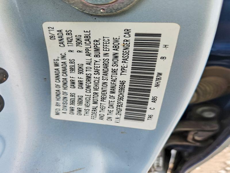 Aukcja sprzedaży 2012 Honda Civic, vin: 2HGFB2F56CH596946, numer aukcji: 60422396