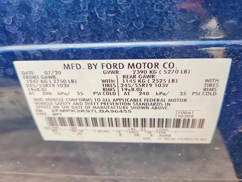 Aukcja sprzedaży 2020 Ford Edge, vin: 2FMPK3K97LBA96455, numer aukcji: 59347506