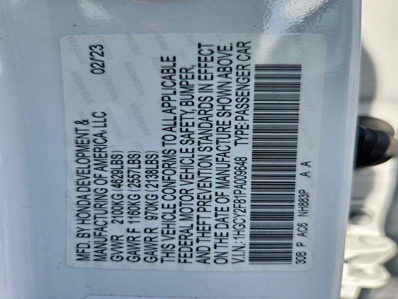 Продажа на аукционе авто 2023 Honda Accord, vin: 1HGCY2F81PA009648, номер лота: 62641636