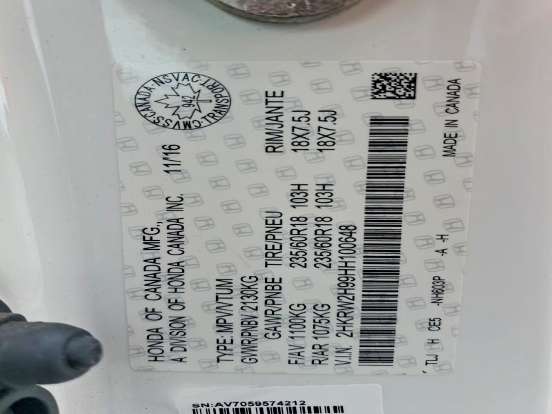 63506326 :رقم المزاد ، 2HKRW2H99HH100648 vin ، 2017 Honda Cr-v مزاد بيع