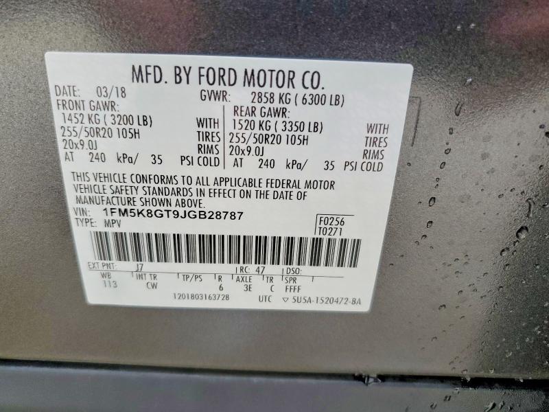 2018 Ford Explorer მანქანა იყიდება აუქციონზე, vin: 1FM5K8GT9JGB28787, აუქციონის ნომერი: 61723366