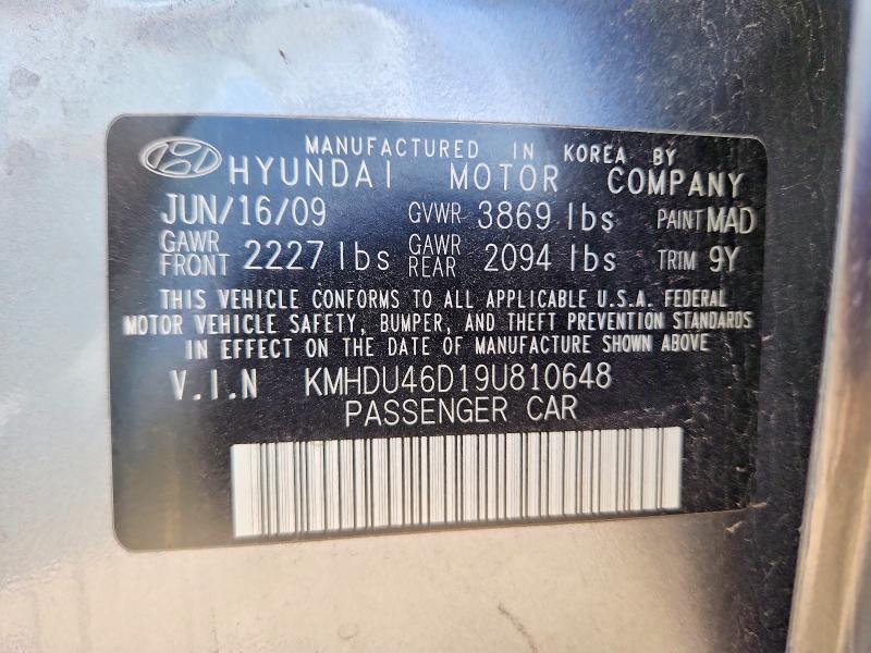 Продаж на аукціоні авто 2009 Hyundai Elantra, vin: KMHDU46D19U810648, номер лоту: 59631426