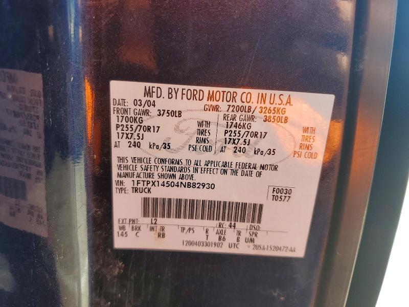 59863936 :رقم المزاد ، 1FTPX14504NB82930 vin ، 2004 Ford F150 مزاد بيع