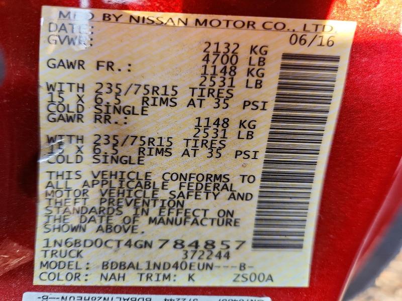 Aukcja sprzedaży 2016 Nissan Frontier, vin: 1N6BD0CT4GN784857, numer aukcji: 62969246