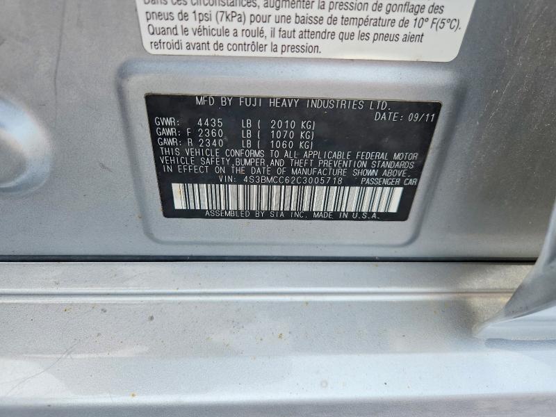 2012 Subaru Legacy მანქანა იყიდება აუქციონზე, vin: 4S3BMCC62C3005718, აუქციონის ნომერი: 41634476