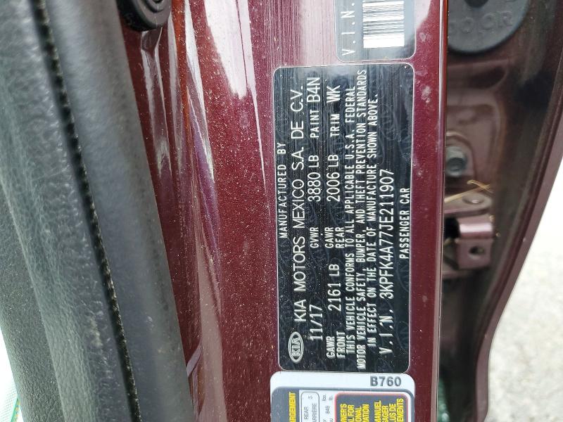 61041736 :رقم المزاد ، 3KPFK4A77JE211907 vin ، 2018 Kia Forte مزاد بيع
