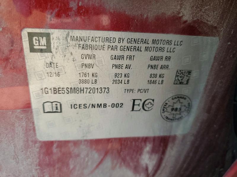 61046076 :رقم المزاد ، 1G1BE5SM8H7201373 vin ، 2017 Chevrolet Cruze مزاد بيع