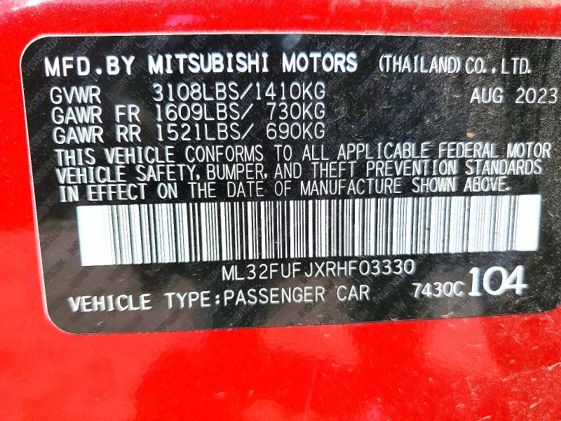 2024 Mitsubishi Mirage მანქანა იყიდება აუქციონზე, vin: ML32FUFJXRHF03330, აუქციონის ნომერი: 60243766