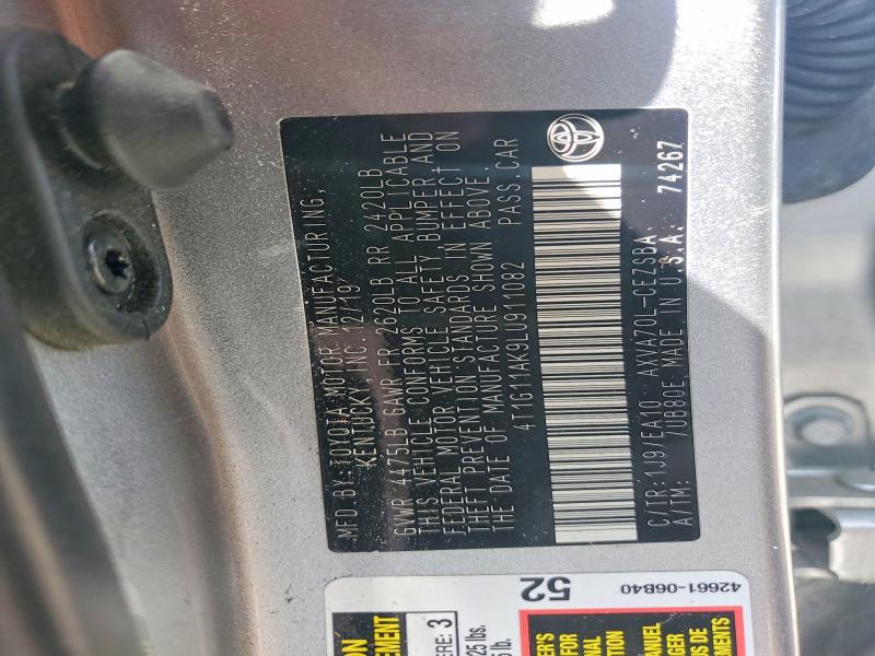 2020 Toyota Camry მანქანა იყიდება აუქციონზე, vin: 4T1G11AK9LU911082, აუქციონის ნომერი: 63059126
