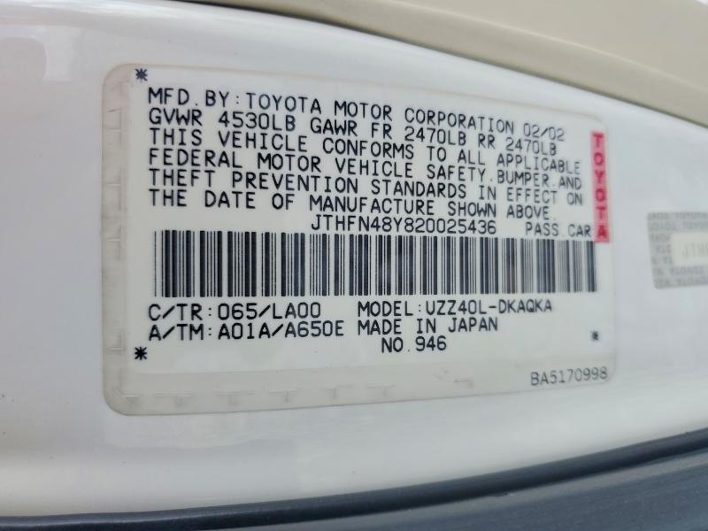 Продаж на аукціоні авто 2002 Lexus Sc, vin: JTHFN48Y820025436, номер лоту: 59353216