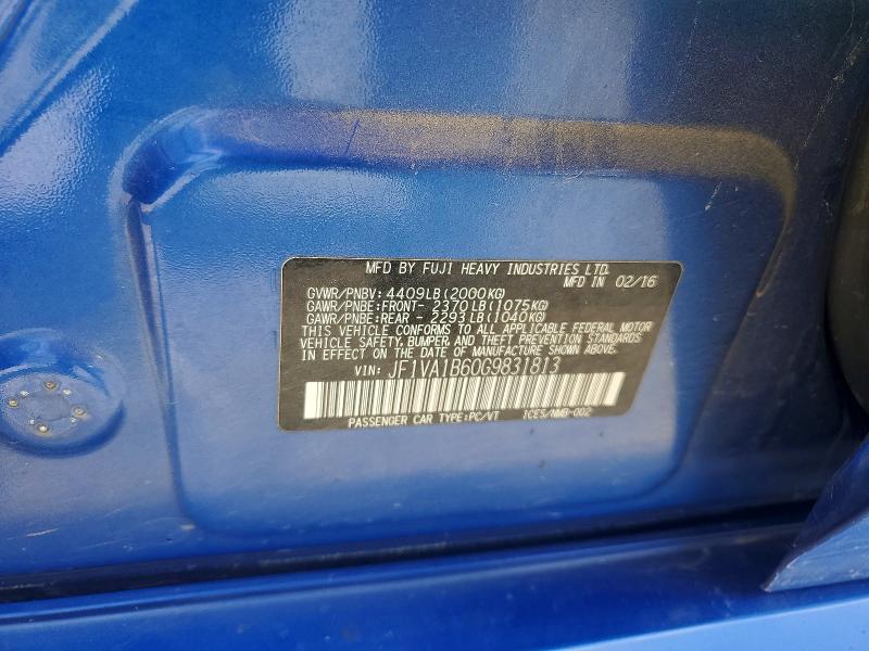 60593366 :رقم المزاد ، JF1VA1B60G9831813 vin ، 2016 Subaru Wrx مزاد بيع