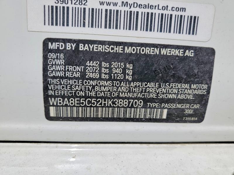 Aukcja sprzedaży 2017 Bmw 328, vin: WBA8E5C52HK388709, numer aukcji: 62829236