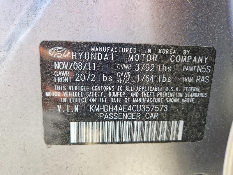 62492876 :رقم المزاد ، KMHDH4AE4CU357573 vin ، 2012 Hyundai Elantra مزاد بيع