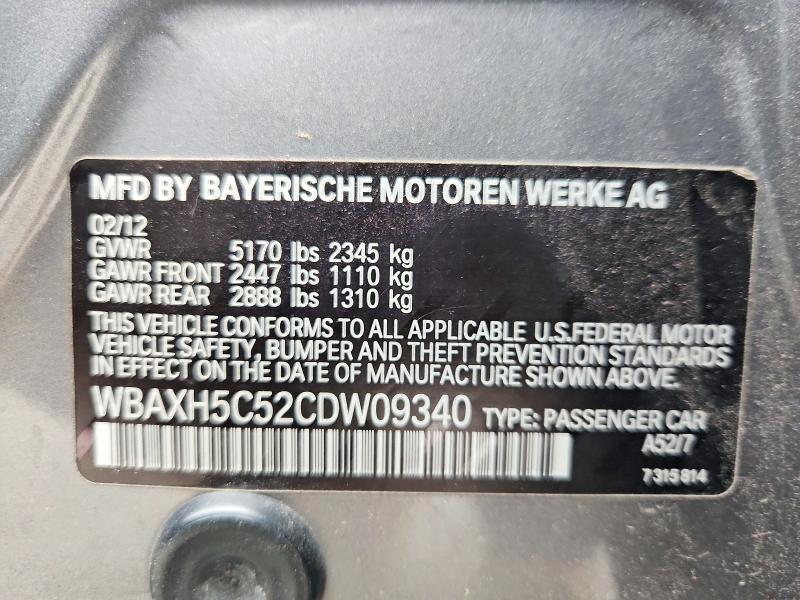 61222126 :رقم المزاد ، WBAXH5C52CDW09340 vin ، 2012 Bmw 528 مزاد بيع