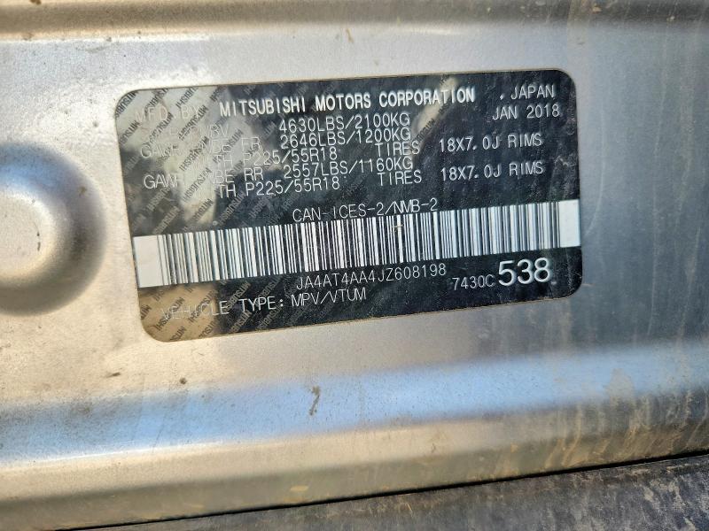 61747576 :رقم المزاد ، JA4AT4AA4JZ608198 vin ، 2018 Mitsubishi Eclipse Cross مزاد بيع