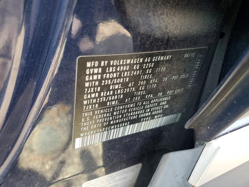 Продажа на аукционе авто 2012 Volkswagen Tiguan, vin: WVGBV7AX0CW598862, номер лота: 62036026