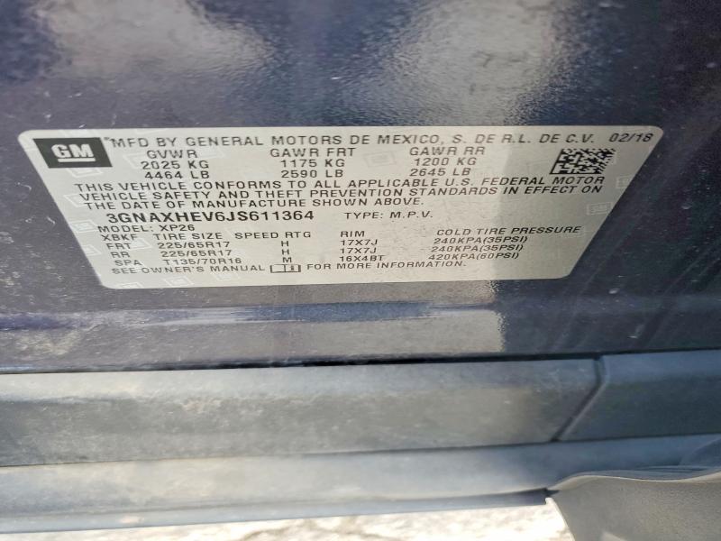 Aukcja sprzedaży 2018 Chevrolet Equinox, vin: 3GNAXHEV6JS611364, numer aukcji: 62704676