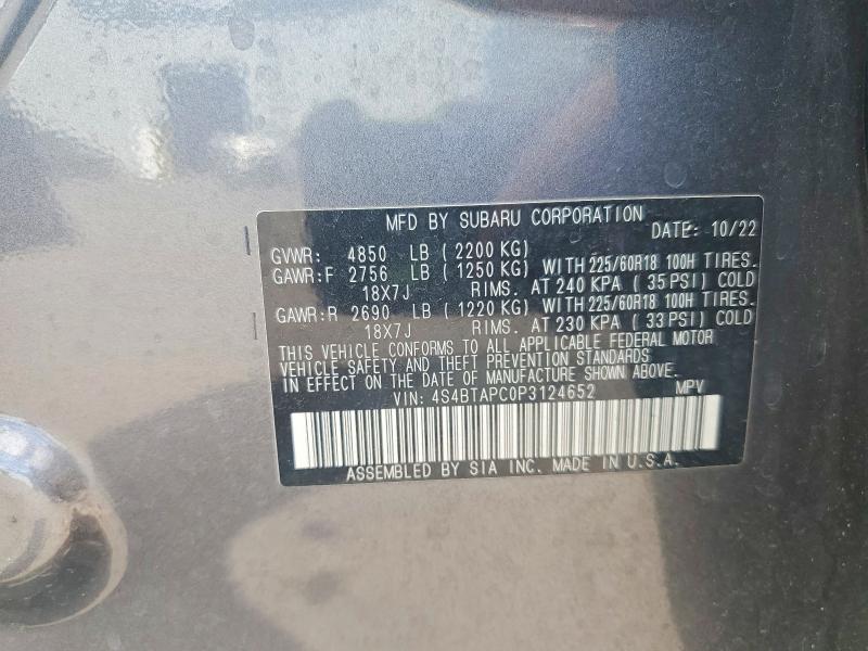 2023 Subaru Outback მანქანა იყიდება აუქციონზე, vin: 4S4BTAPC0P3124652, აუქციონის ნომერი: 59886626