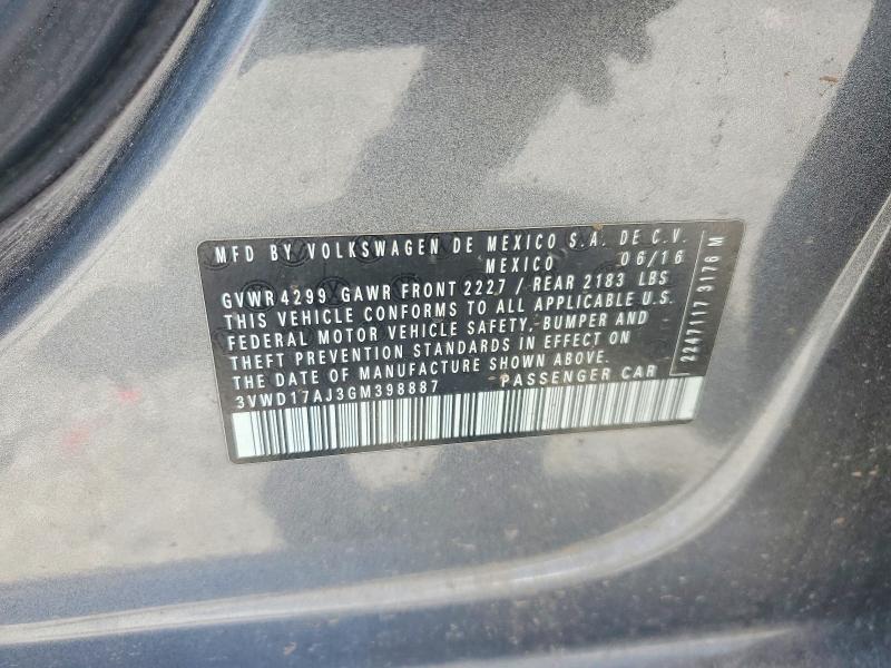 61560696 :رقم المزاد ، 3VWD17AJ3GM398887 vin ، 2016 Volkswagen Jetta مزاد بيع