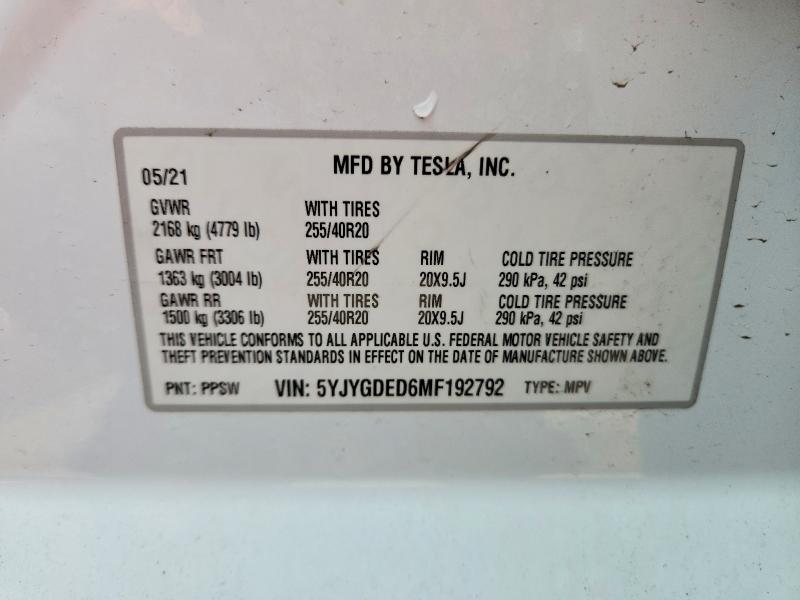 Aukcja sprzedaży 2021 Tesla Model Y, vin: 5YJYGDED6MF192792, numer aukcji: 61015556