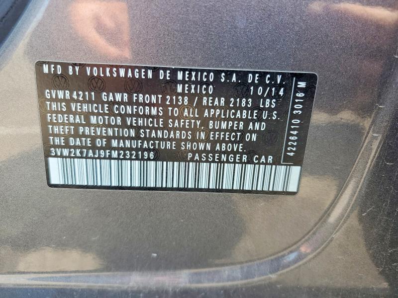 2015 Volkswagen Jetta მანქანა იყიდება აუქციონზე, vin: 3VW2K7AJ9FM232196, აუქციონის ნომერი: 60612326