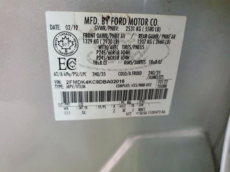 61905496 :رقم المزاد ، 2FMDK4KC9DBA02016 vin ، 2013 Ford Edge مزاد بيع