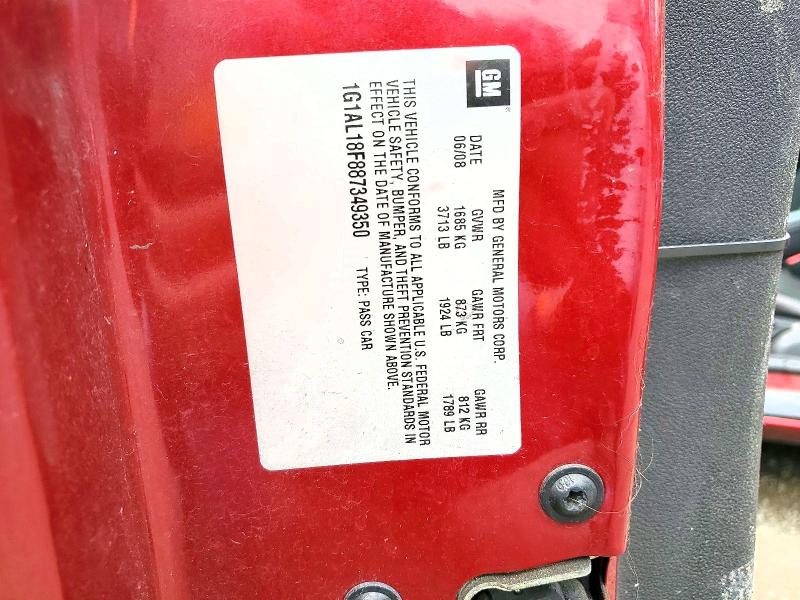 2008 Chevrolet Cobalt მანქანა იყიდება აუქციონზე, vin: 1G1AL18F887349350, აუქციონის ნომერი: 59967916
