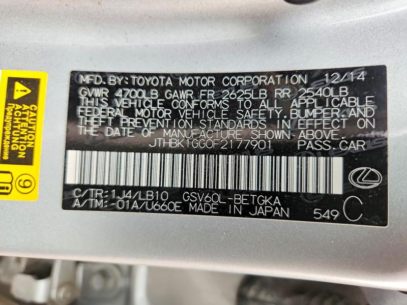 Aukcja sprzedaży 2015 Lexus Es, vin: JTHBK1GG0F2177901, numer aukcji: 61203786