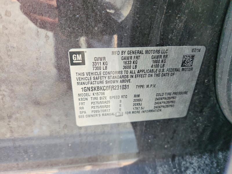 62611866 :رقم المزاد ، 1GNSKBKC0FR231031 vin ، 2015 Chevrolet Tahoe مزاد بيع