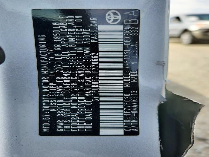 Продажа на аукционе авто 2018 Toyota Corolla, vin: 5YFBURHE2JP770662, номер лота: 61399736