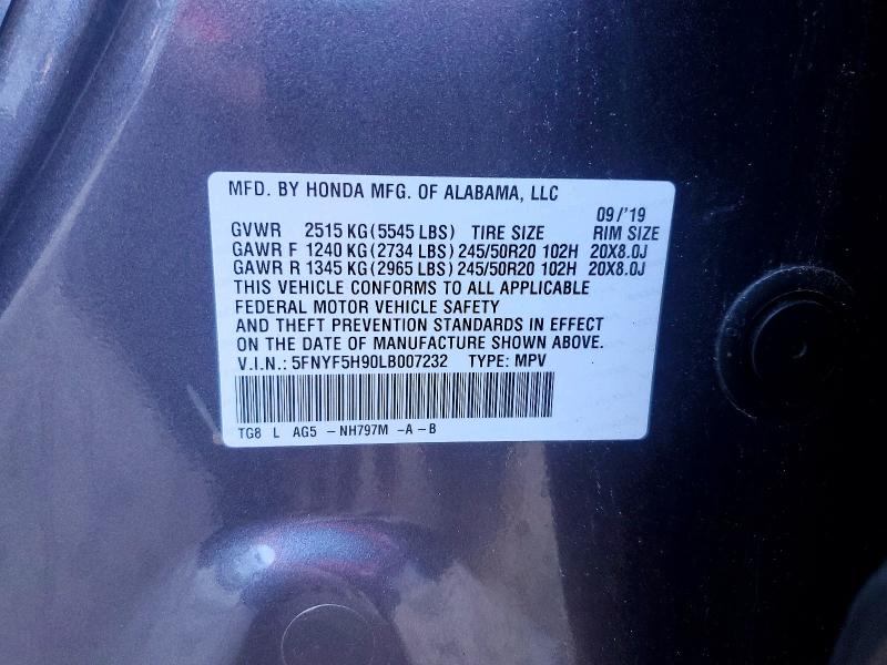2020 Honda Pilot მანქანა იყიდება აუქციონზე, vin: 5FNYF5H90LB007232, აუქციონის ნომერი: 61123576