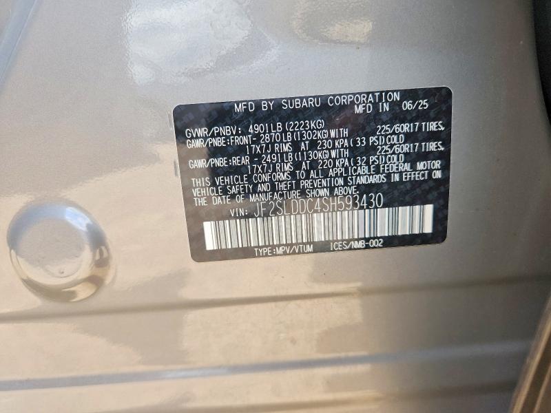 Продаж на аукціоні авто 2025 Subaru Forester, vin: JF2SLDDC4SH593430, номер лоту: 62086556